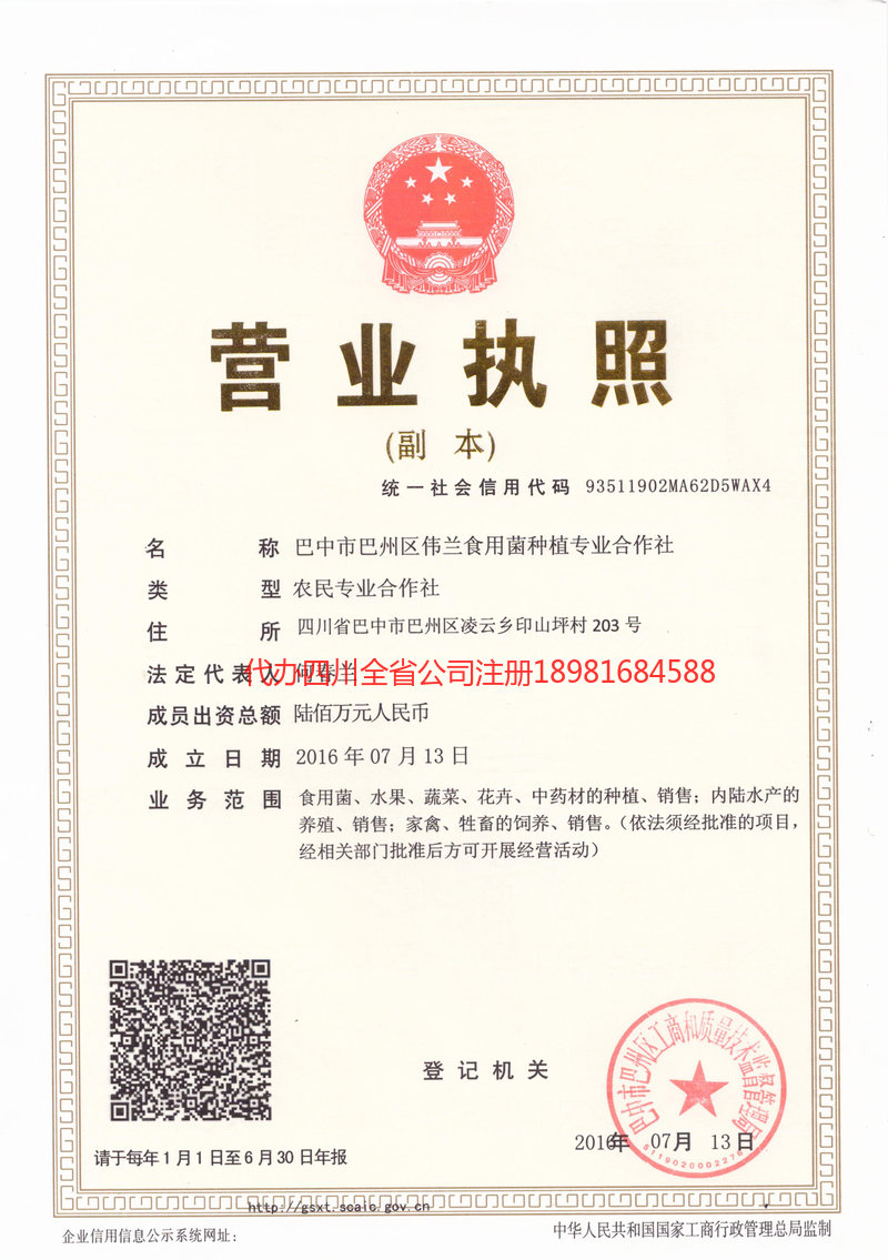 眉山眉山伟兰食用菌种植专业合作社